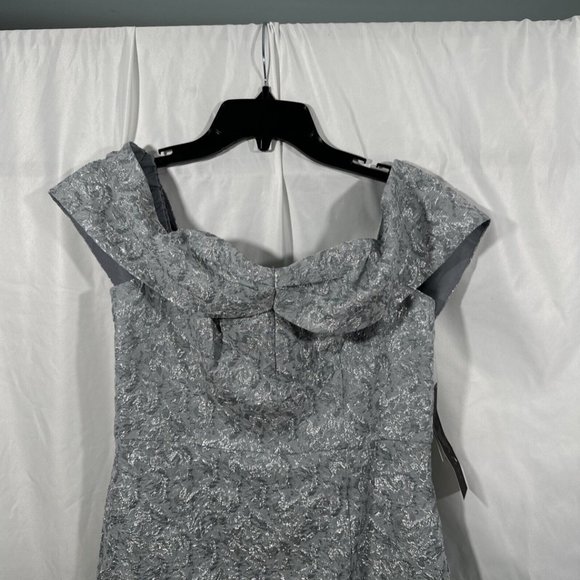 NWT $395 Aidan Mattox [ 6 ] Metallic Jacquard Off Shoulder Dress Blue Mist #Q379 - Picture 8 of 12